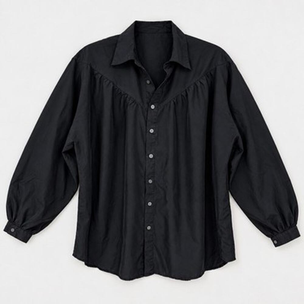 Vtg International Male 100% Silk Gathered Drop Yoke Shirt Black Mens Medium 90s